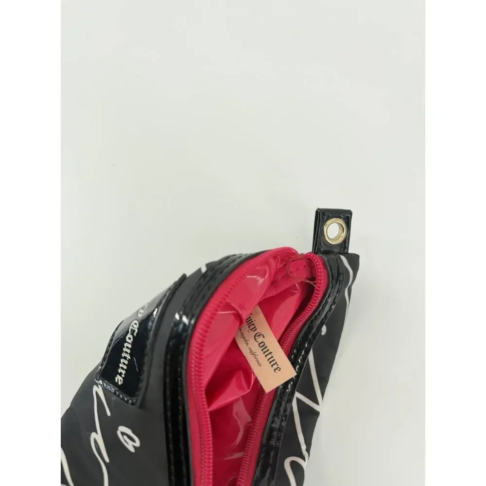 Juicy Couture Cosmetic Bag Wristlet Lot of 2 Black Pink Zipper Logo Y2K